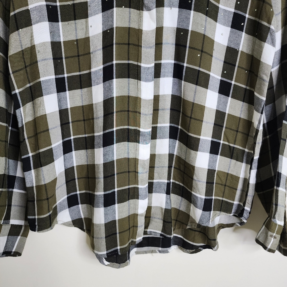 Zara Basic Collection Army Green Plaid Rhinestone… - image 2
